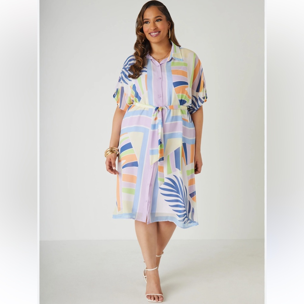 Ashley Stewart Belted Printed Shirt‎ Dress. Size 22/24